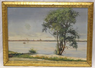 Harbor scene o/c with boats - 18"x25"