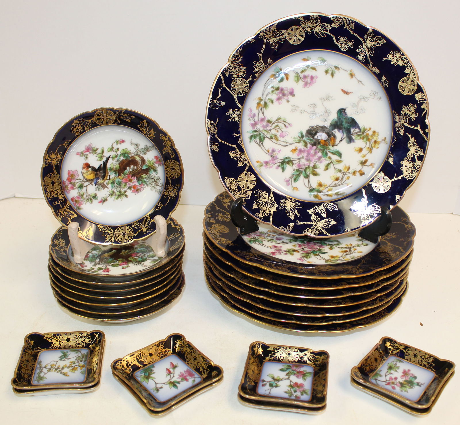 Set of 24 service for 8 Limoges hand painted bird scenic china service - 8 1/2" plates, 5" dessert (1 of 14)