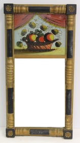 Federal period Sheraton style mirror w reverse paint dec still life top section - 25 1/2" tall x 13"