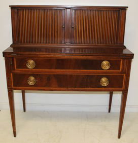 Hepplewhite/Sheraton ladies tambor writing desk - mahogany w inlaid dec - 42" tall x 36" wide x 18