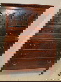 Federal/Sheraton period mahogany secretary desk - 61" tall x 42 1/2" wide x 18" deep