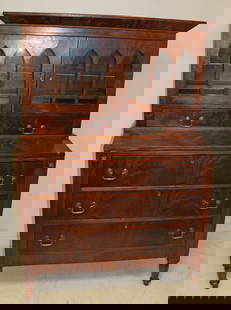 Federal/Sheraton period mahogany secretary desk - 61" tall x 42 1/2" wide x 18" deep: Federal/Sheraton period mahogany secretary desk - 61" tall x 42 1/2" wide x 18" deep