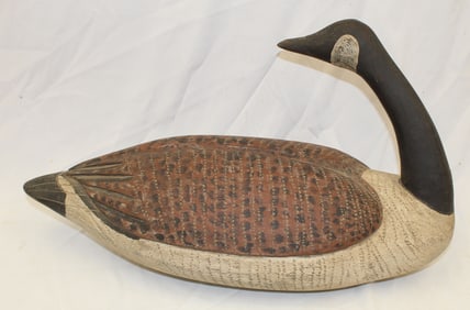 Carved wooden painted Canada Goose decoy - 11" tall x 22" long