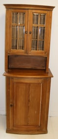Antique diminutive size cupboard with beveled glass 2 door top & 1 cupboard door bottom - probably