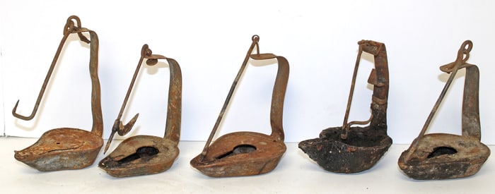 Lot of 5 antique betty lamps -