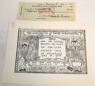 Maxfield Parrish signed check with Maxfield Parrish Jr booklet - humorous satire of Polaroid Co ca