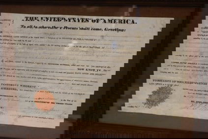 Dated 1837 document signed President Martin Van Buren - 16"x21" overall framed size