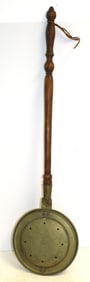 Antique pierced brass bedwarmer w turned handle - 40"x9 1/2" diam