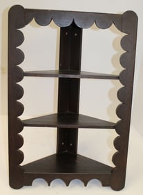 Antique scalloped top & bottom hanging corner shelf - 26 1/4" x 17 1/4" x 7 1/2"