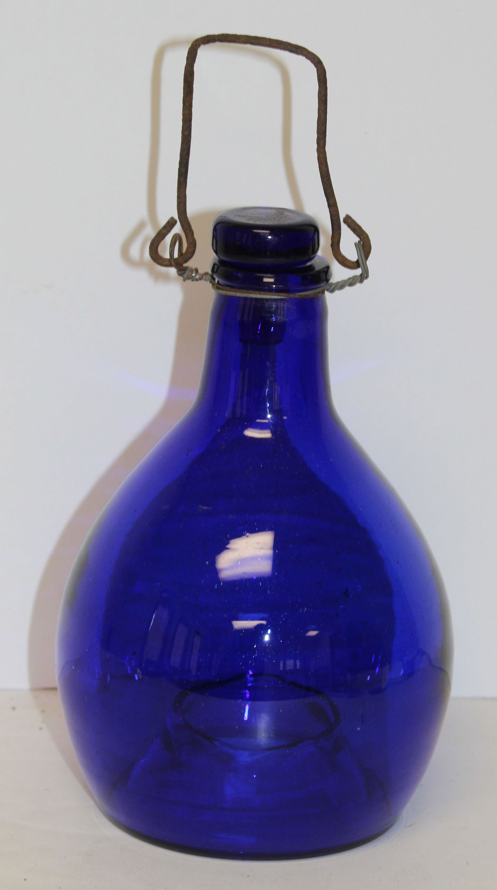 Cobalt blue blown glass fly trap w unusual glass stopper - 7 1/2" tall (1 of 6)