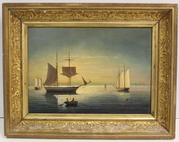 signed Brian Coole o/c marine scene “Slack Tide at Twilight?? - 14"x18" overall framed size