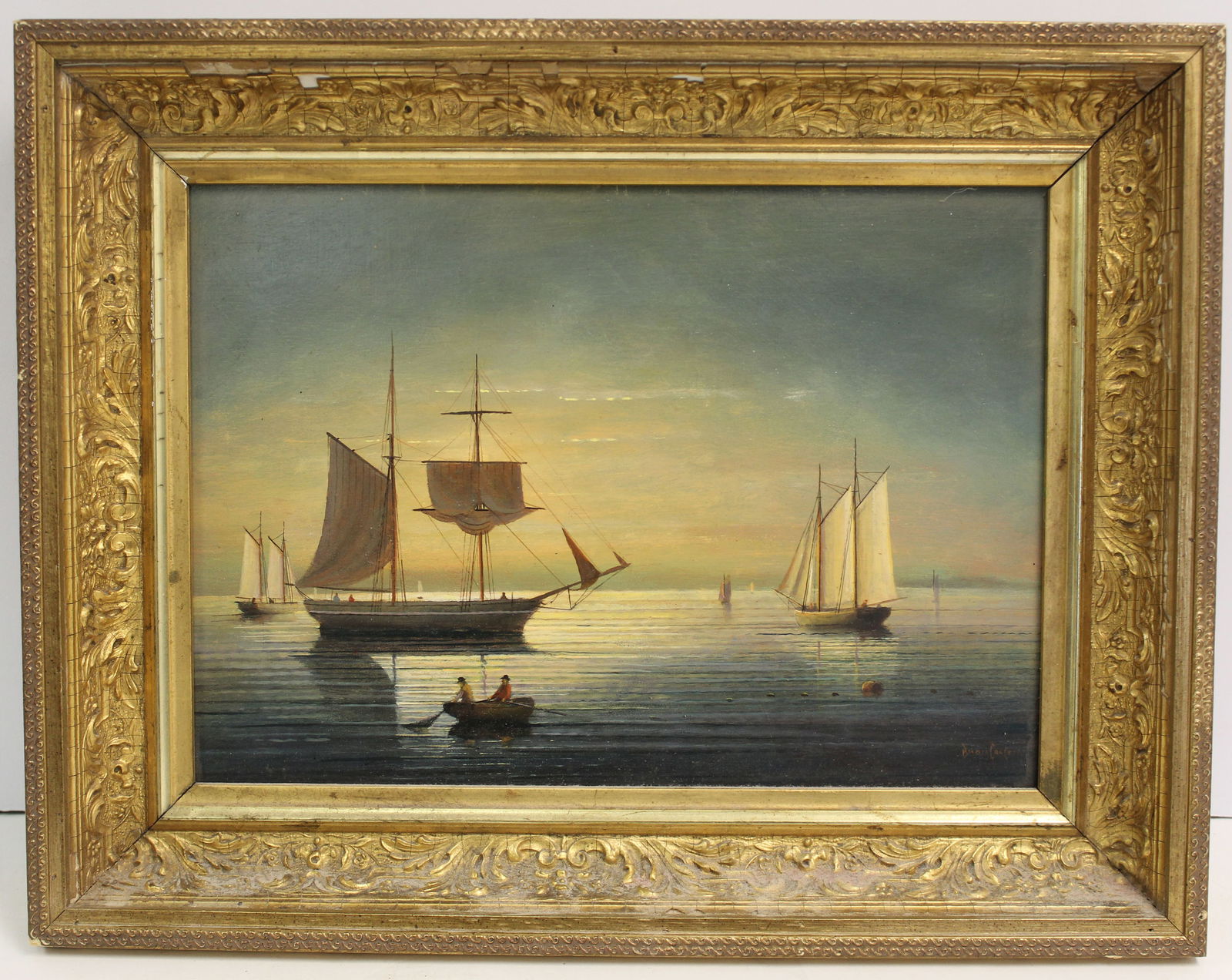 signed Brian Coole o/c marine scene “Slack Tide at Twilight?? - 14"x18" overall framed size (1 of 9)
