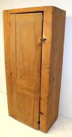 Antique narrow 1 door over 1 door wall cupboard - 67" tall x 29" wide x 16 3/4" deep
