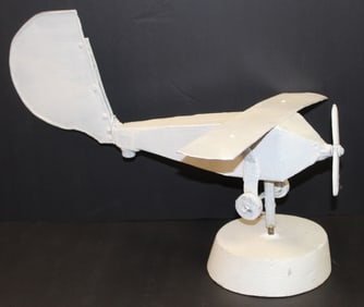 Whimsical metal airplane weathervane in white paint - 18" long x 12" wingspan