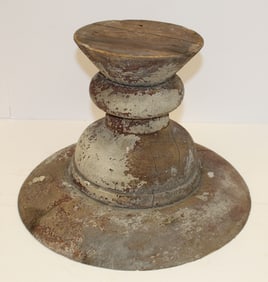 Antique wooden column fragment w traces of crusty white/gray paint - 11 1/2" tall x 16" diam