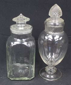 Lot of 2 glass apothecary/candy jars - 12 1/2" & 14"