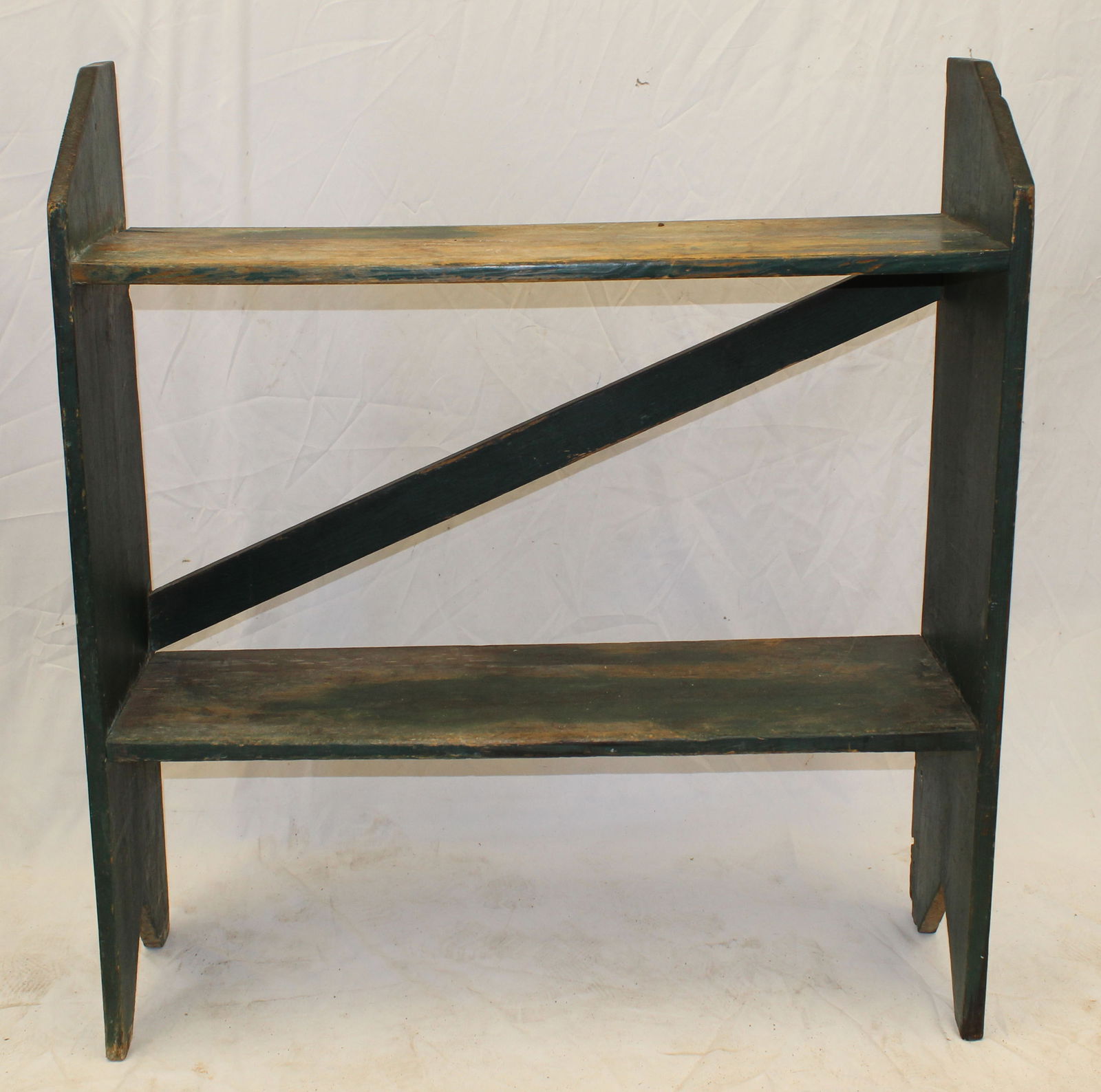 Antique bucket bench w triangle cut out sides in green paint - 42" tall x 38" wide x 12" (1 of 8)