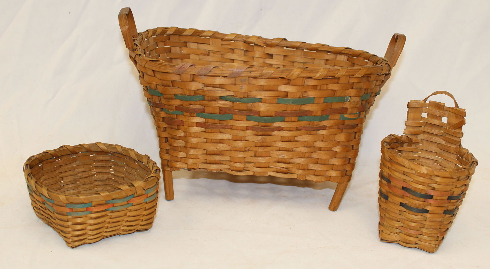 Lot of 3 paint dec small Native American baskets - 4 1/2"x4 1/2", 5" tall & 7"x8"x10" (1 of 9)