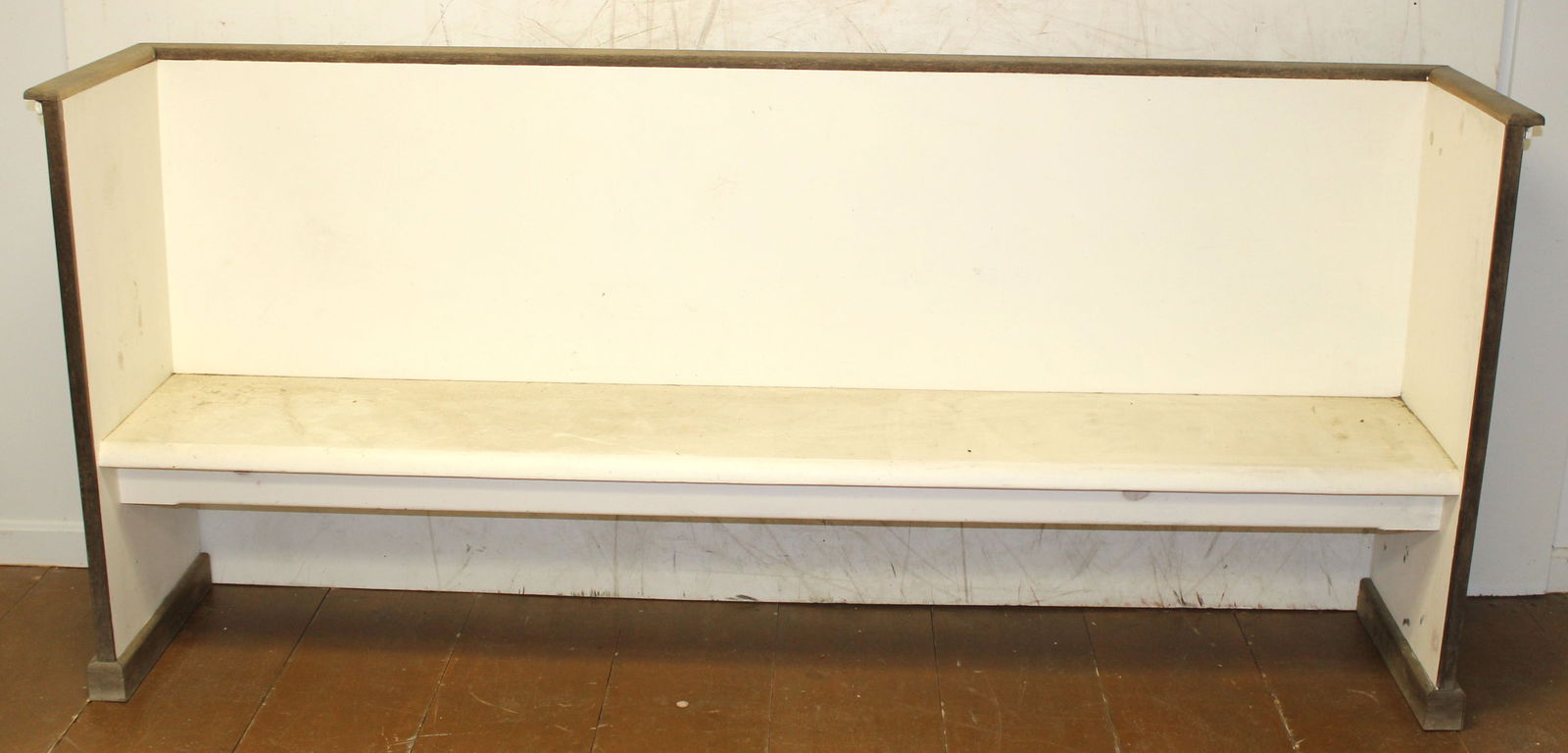Wooden painted white church pew - 88" long x 39" tall x 17 1/2" deep (1 of 3)