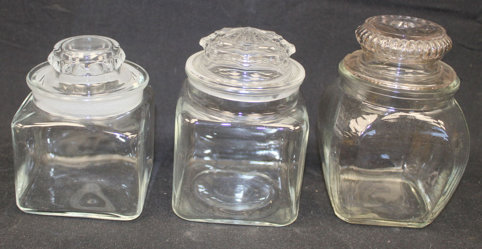 Lot of 3 glass small apothecary jars - 4 1/2", 5 1/2" & 6" (1 of 5)