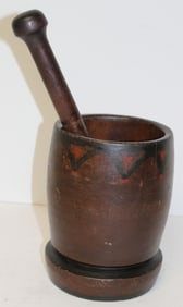 Heavy wood paint dec mortar & pestle - 8" tall x 5 1/2" diam