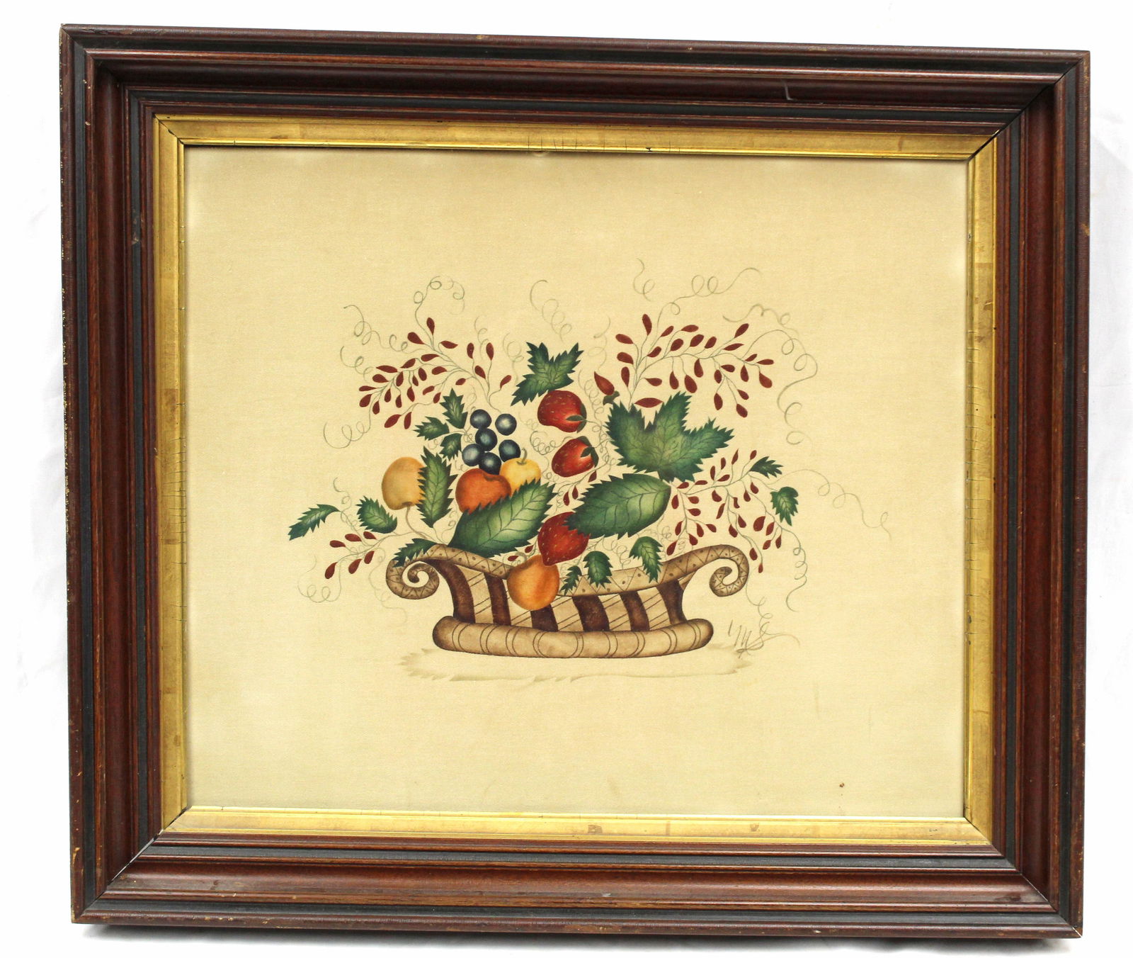 w/c theorem on fabric initialed MS in deep walnut frame - 21"x23 1/2" (1 of 5)