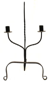 Antique style iron 2 arm candlestand on tri ftd base - 22 1/2" tall x 13" wide
