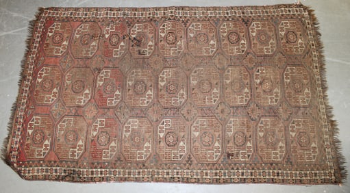 Antique ca 1900 Turkoman Ersari tribal area Oriental rug - well worn - 3'10"x6'4"