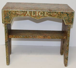 Child's bench/stool in paint dec w "Alice" of front - 17" tall x 19" wide x 10" deep