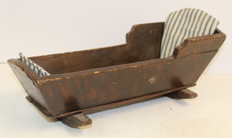 Antique wooden doll cradle - 14" x 6"x6 1/2"