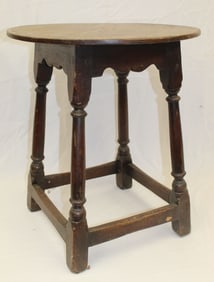 Antique style small oak round top table - 24" tall x 20" diam