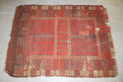 Antique Turkoman Ersari tribal Engsi - as found - well worn - last Q 19thC - 4'7"x6'