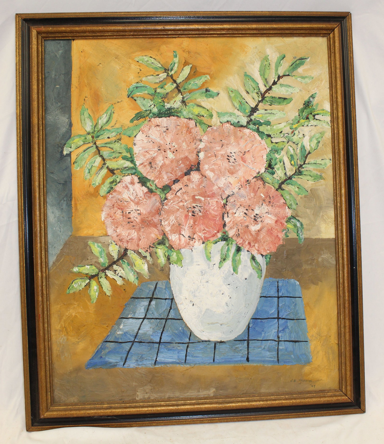 Signed JW Thurston dated '67 o/c still life vase of flowers - 34"x28": Signed JW Thurston dated '67 o/c still life vase of flowers - 34"x28"