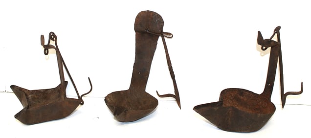 Lot of 3 iron betty lamps