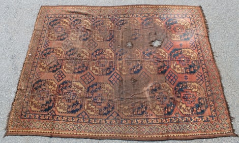 Antique Turkoman Ersari Main Carpet - last Q 19thC - very well worn - 6'10"x8'6"