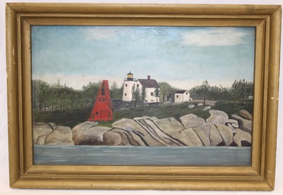 Antique o/bd lighthouse scene - 14"x20"