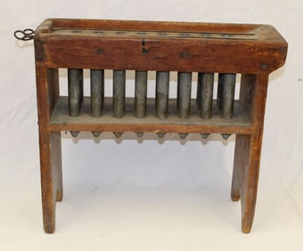 Antique 24 tube wooden framed candle mold w iron candle dippers - 18" tall x 20" wide x 7 1/2" deep