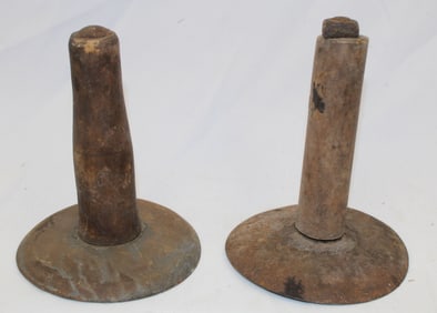 Pr of antique wood & iron hogscrapers - 6" tall