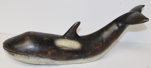 Large carved wooden painted whale - 17 1/2"x7 1/2"