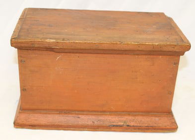 Small antique wooden document box in bittersweet paint - 10 1/2"x6 1/2"x6 1/2"