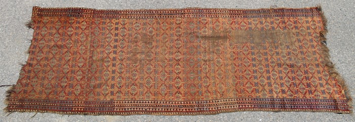 Antique Oriental rug - well worn - 3'x9'