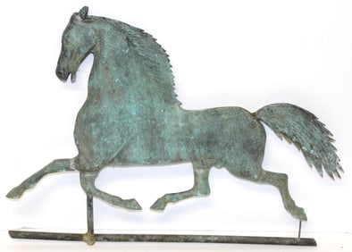 Antique copper Black Hawk horse weathervane - 17" tall x 25" long