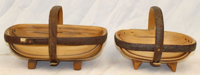 Lot of 2 small wooden trugs - "Made in Britain" - 6 1/2" tall x 11"x6" & 7" tall x 9"x6"