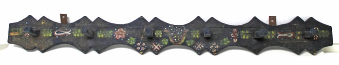 Decorative wooden painted blue hat rack in stylish shape - 36" long