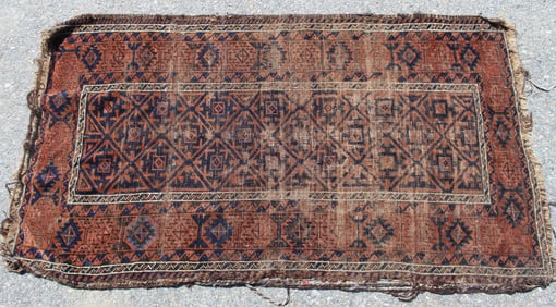 Antique Oriental rug - well worn - 31"x55"