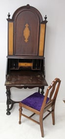 Victorian secretary desk w chair - 76" tall x 26" wide x 16 1/2" deep