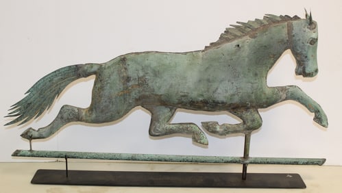 Antique copper Dexter running horse weathervane - 16" tall x 29" long