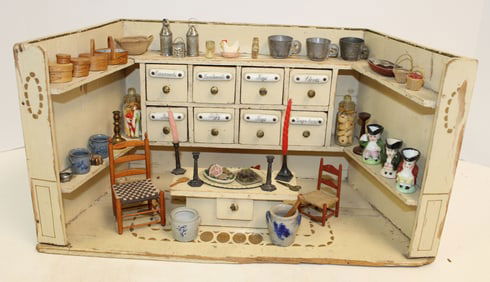 German diorama of a Candy Shop filled with accessories - 8" tall x 15" wide x 6 1/2" deep