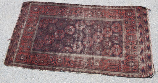 Antique Oriental rug - well worn - 36"x68"
