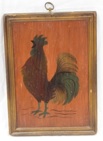 Wooden painted Rooster plaque signed on verso AM Fisher - 15"x11"